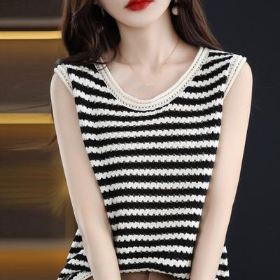 Tank Tops Women 2025 Summer Sleeveless O-Neck Striped Knitted Tank Tops Camis Women Tops JJ313