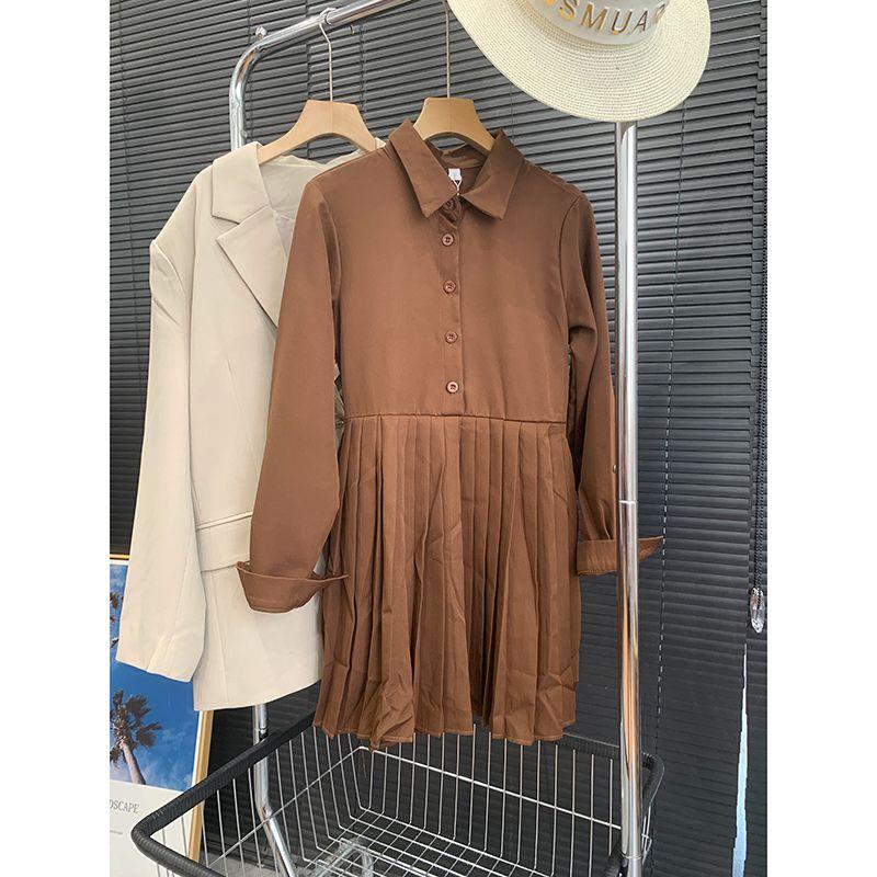 

Dress Spring New Elegant Younger Pleat Design Sense Niche Women s Skirt B#16 Brown One size