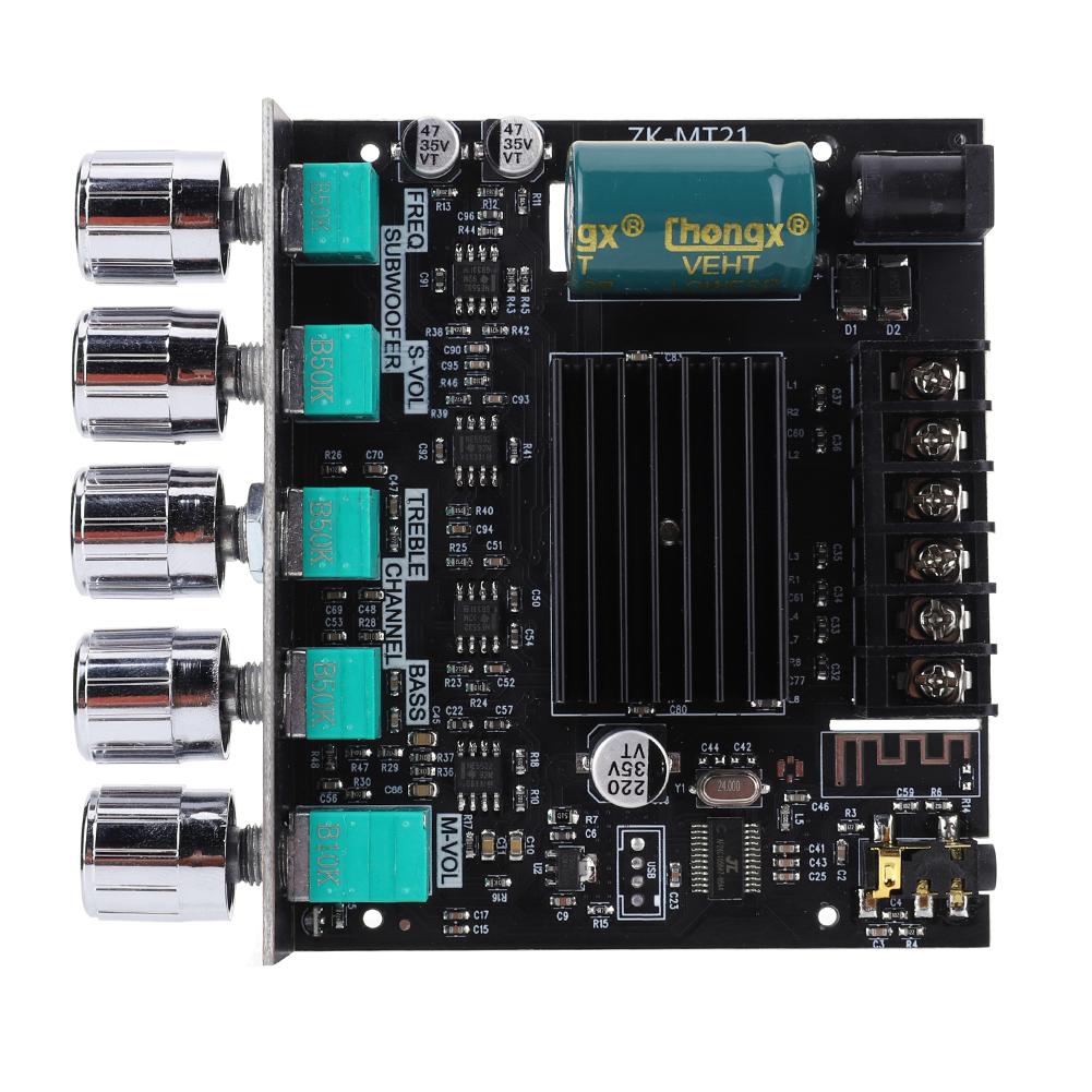 2.1 Channel Bluetooth-Compatible AMP Board with Treble and Bass Control 50Wx2+100W Power Amplifier Module for Home DIY Speakers