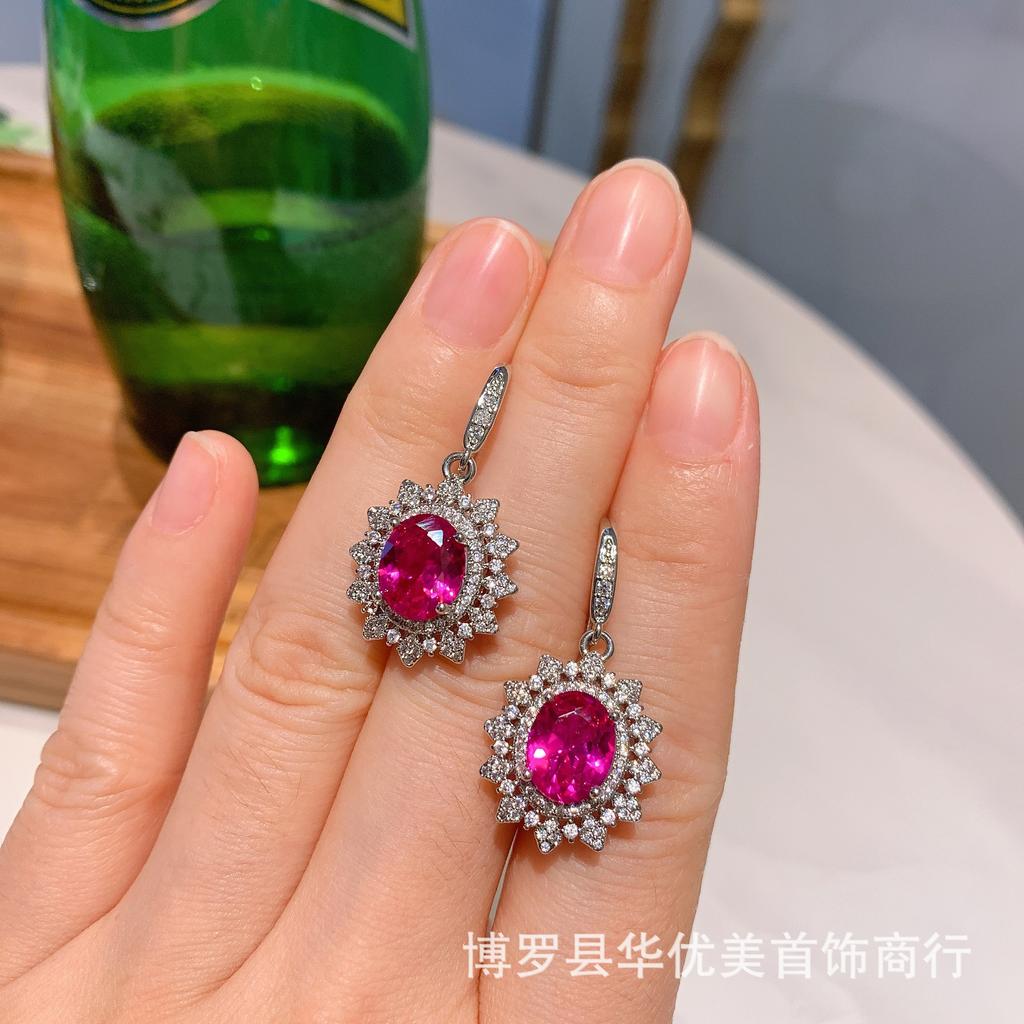 Komplet rubinów, nowy wisiorek, kolczyki, biżuteria ślubna, trzyczęściowy komplet retro.