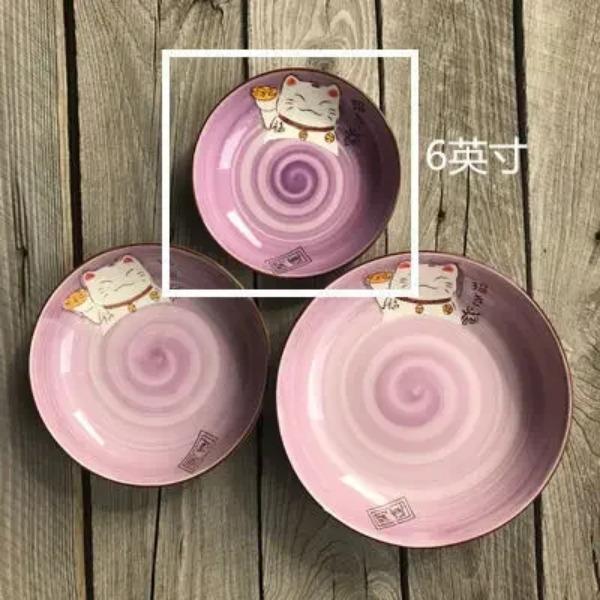 

Мультяшная тарелка из керамики Счастливый кот круглая, разных размеров, японская, креативная, разноцветная, кухонная, для дома, ручной работы, мультяшная обеденная тарелка 9inch