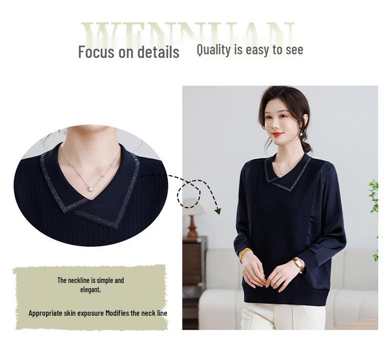 Mom's Spring Knit Sweater - Stylish Plus Size Top for Mid-Aged & Elderly Women