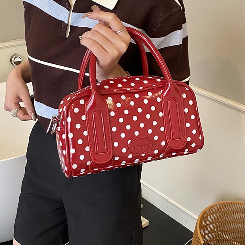 Crossbody Bag for Women Barrel Shape Mini Top Handle Purse PU Leather Polka Dot Pattern Cute Handbag Adjustable Strap Daily Use