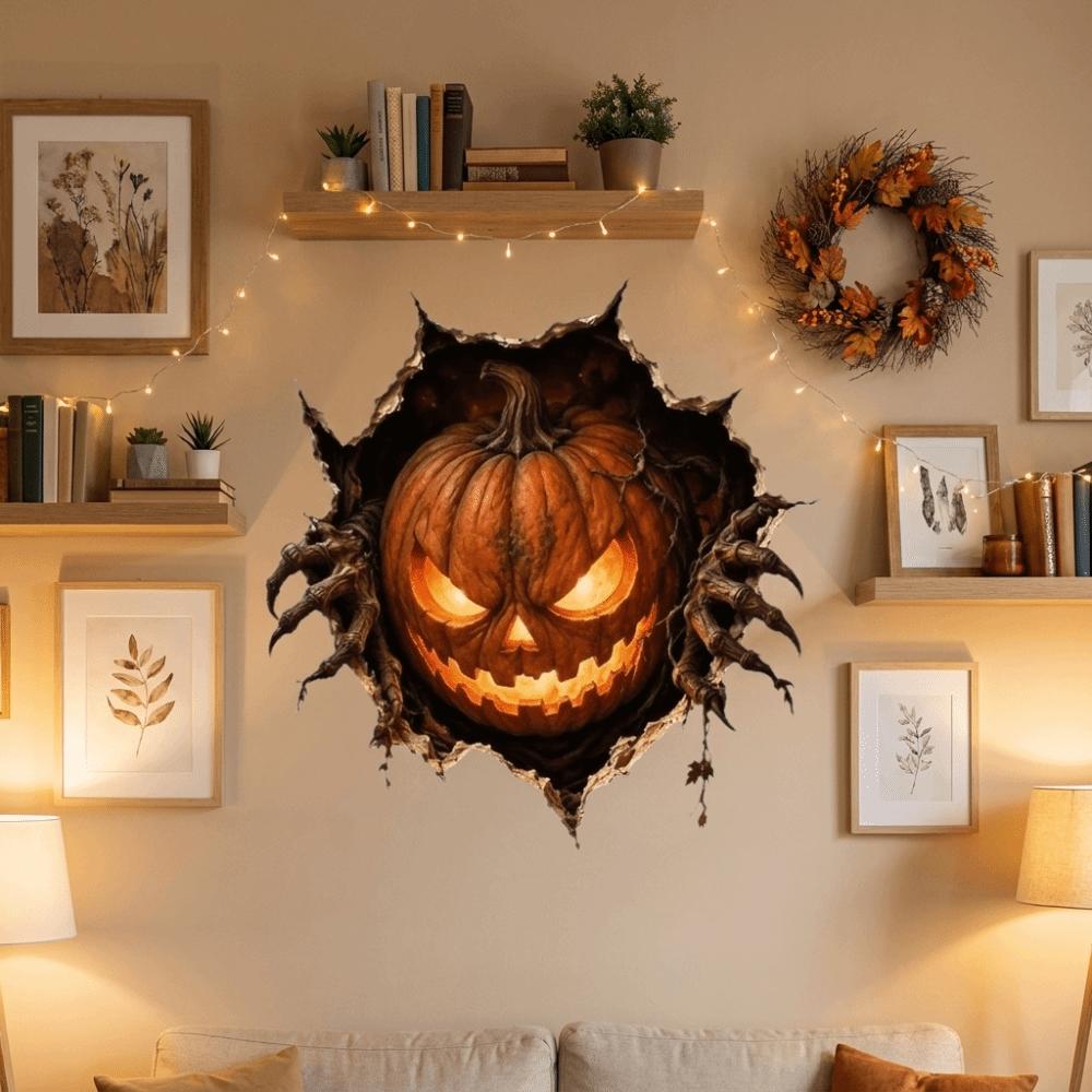 Self-Adhesive Ghost Pumpkin Wall Decal Waterproof Halloween Skeleton Wall Stickers Living Room