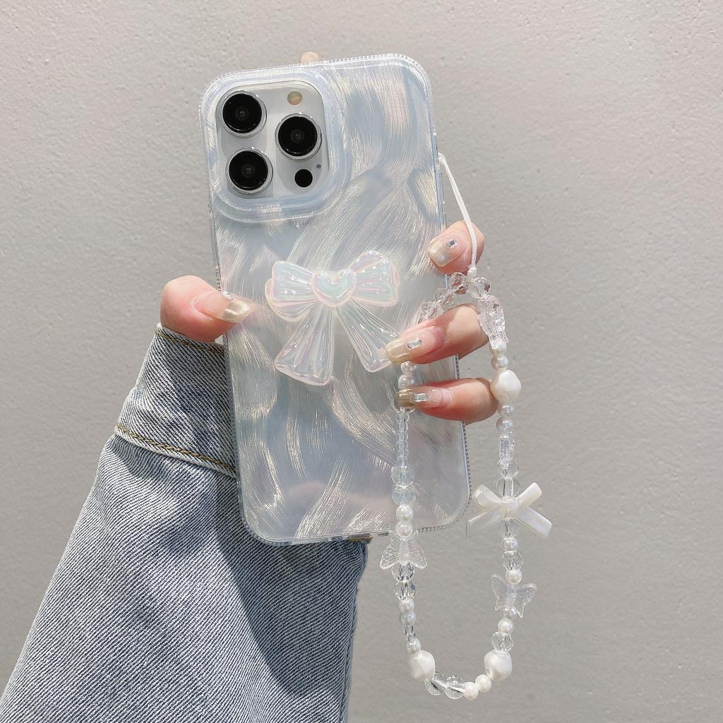 Spring and Summer Protective Case Suitable for Iphone15 Feather Yarn Luxury 12 Bow Chain 13 Hard 14 Apple 16 Mobile Phone Case