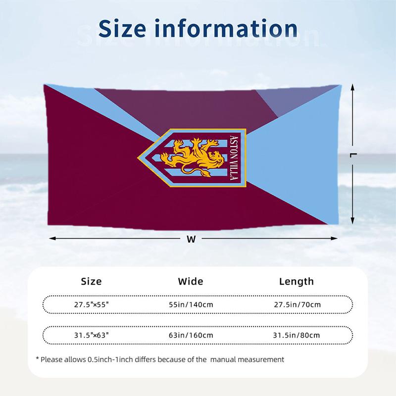 Aston Villa Football Beach Towel Soft Microfiber Summer Towel Quick Dry Absorbent Towel for Beach Swimming Pool Travel