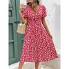 Europe, America 2026 Summer New Holiday Style Printing V-neck Lotus Leaf Short-sleeved Long Dress Women