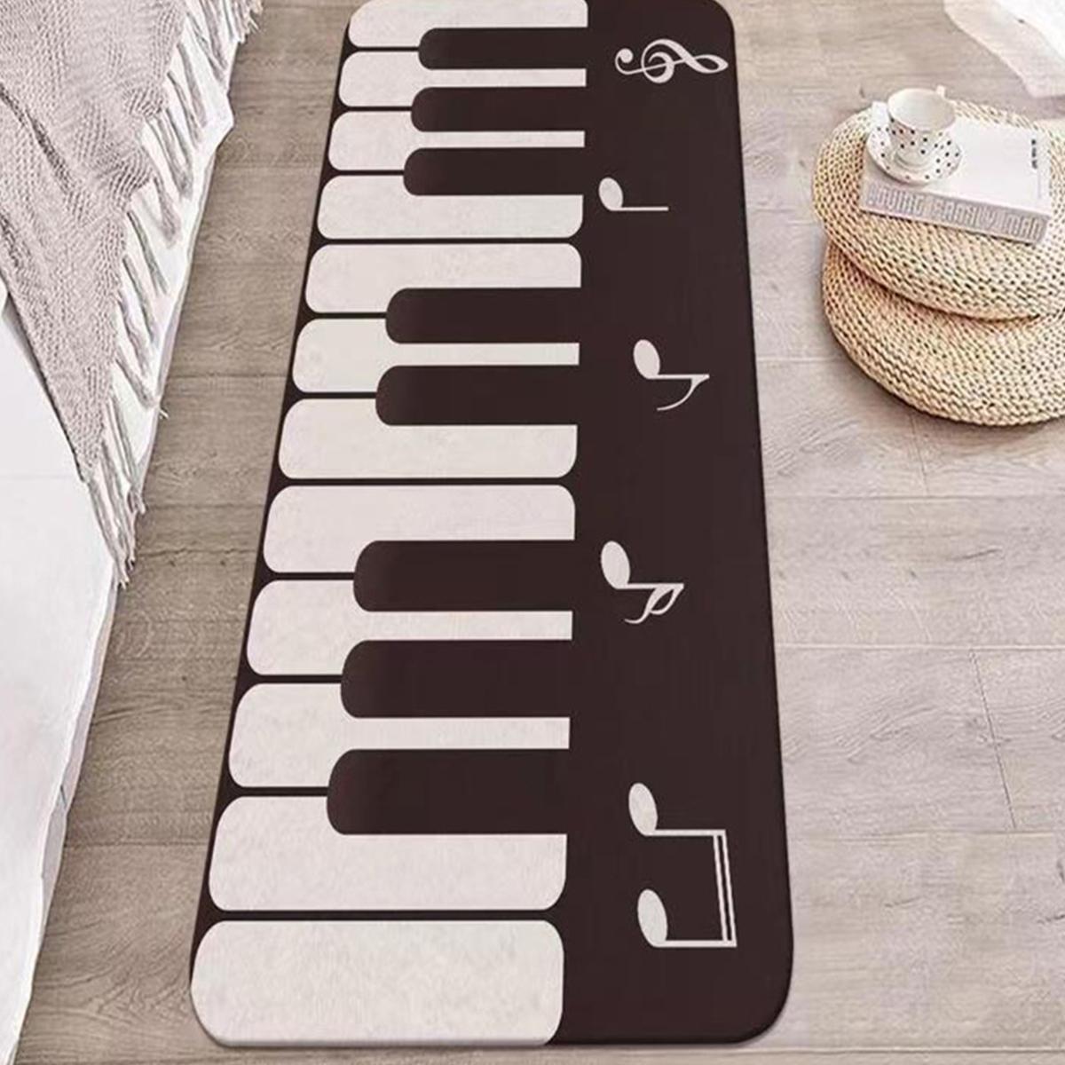 Moderne Minimalistische Zwart Wit Pianotoets Kristal Fluweel Antislip Slaapkamerkleed Hoofdeinde Vloermat 45cm x 120cm