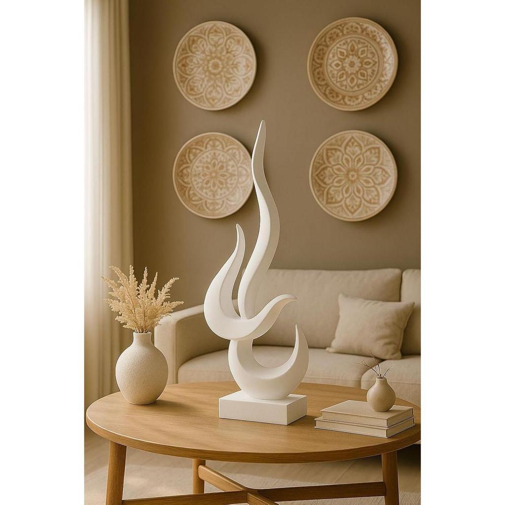 Home Décor Fire Shape Table Decorating Matte Finish Ceramic Figures - (White)