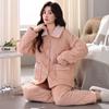 Dreilagiger gesteppter Pyjama-Set für Damen, Gestrickter Baumwoll-Stepppyjama für Damen, Warmer Pyjama für Damen