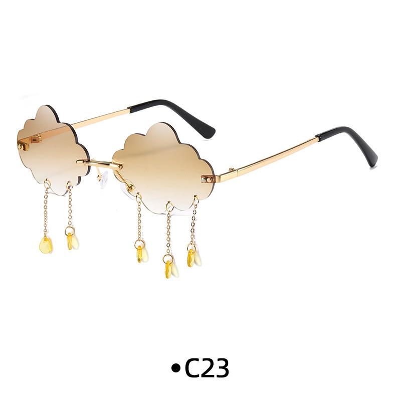 Sunglasses Funny Cloud Shaped Men and Women Disco Glasses Clouds Tassel Shades Rimless Sunglasses UV400 Eyewear