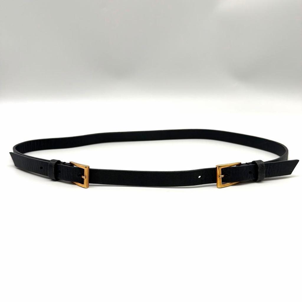 Used PRADA Prada Double Buckle Belt Black Narrow Belt for Women