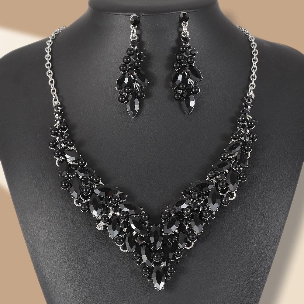 Bridal Pearl Necklace & Earring Set with Rhinestone Crystals for Women