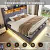 LED Upholstered Bed 180 x 200 cm, Upholstered Storage Bed with USB Charging Port and Hydraulic Storage, Skin-friendly Linen Fabric, Grey