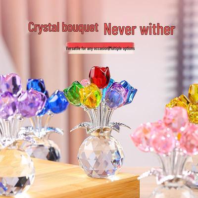 Elegante Adorno de Rosa de Cristal Flor Eterna - Perfecto para Regalos del Día de Qixi o San Valentín, Decoración de Sala de Estar y Arte Hecho a Mano.