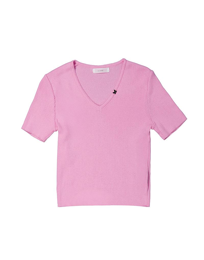 Amaps Basic V-Neck Ribbed Knit Top - Pink Free