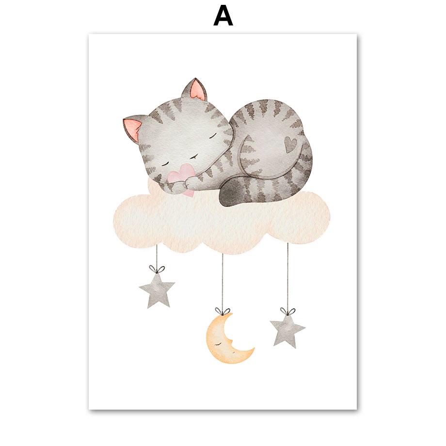 Elefant Kaninchen Katze Sonne Regenbogen Mond Stern Wolke Boho Wandkunst Leinwand Malerei Poster und Drucke Wandbilder Kinderzimmer Dekor