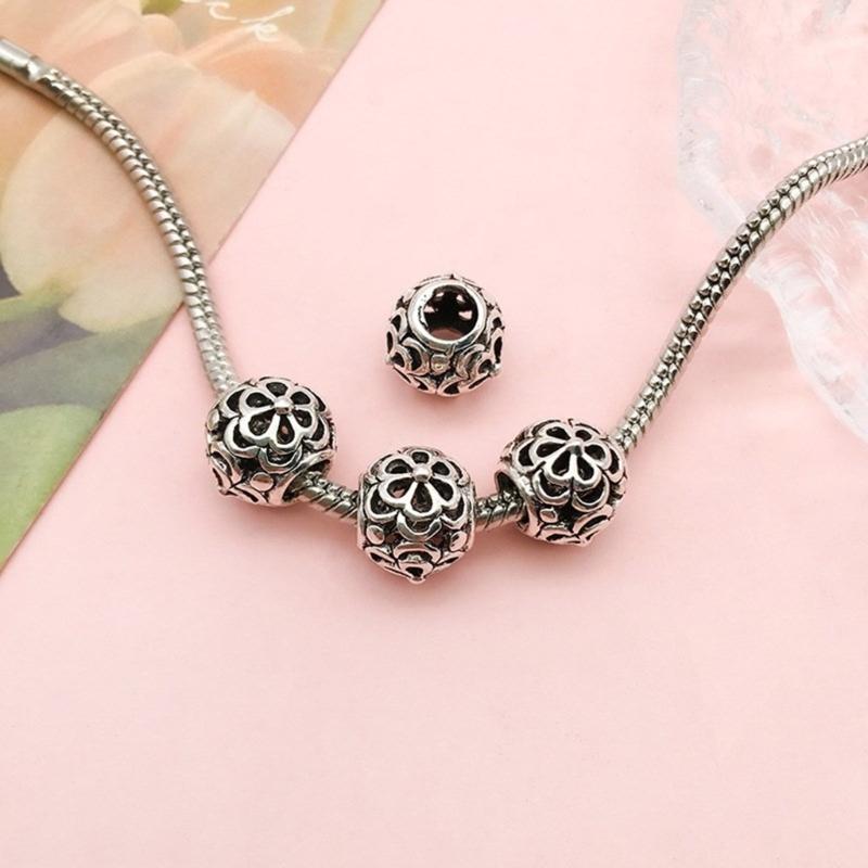 10Pieces European Style Spacer Beads with Large Holes Silver Round Spacer Beads Accessory for Creative Jewellery Making