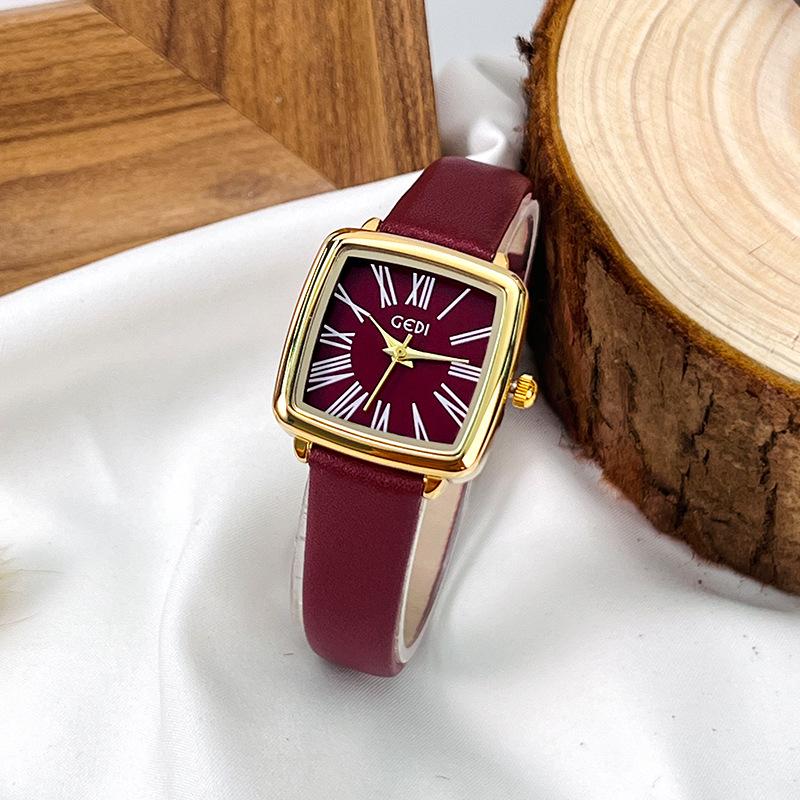 Fashion Trend Ankola Red Belt Watch Niche High-End Red Quartz Women'S Watch Retro Simple Watch