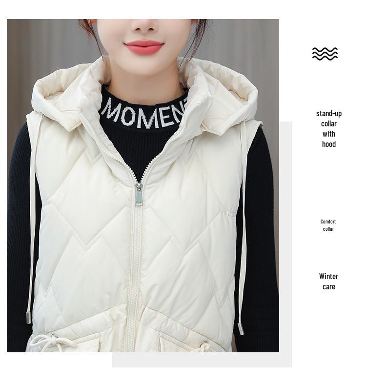 Women's Mid-Length Hooded Cotton Vest: Fashionable, Slimming, Waist-Cinching, Warm, and Cold-Proof Outerwear