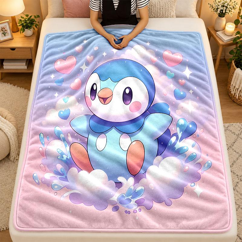 Flannel BlanketPenguin Warm Soft Throw Blanket for Indoor Sofa Bed Living Room Use