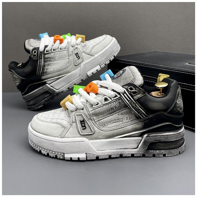Fashion New Fashion Designer Men's Lace Up Two Tone Mixed Patchwork Causal Shoes Flats Male Walking Sneakers Zapatos Hombre
