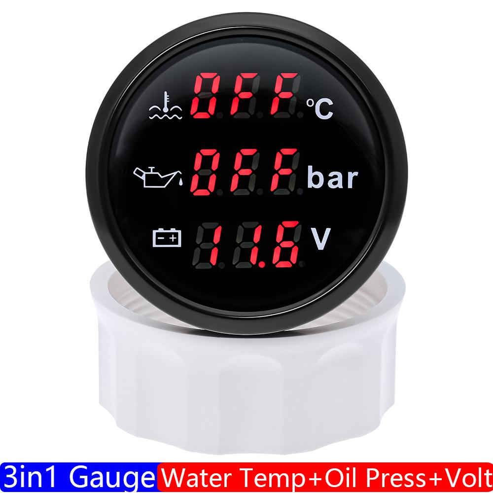 

Цифровой манометр 3 в 1 52 мм с сигнализацией 0~120℃, датчик температуры воды + измеритель давления масла + вольтметр 0-10 бар, датчик давления масла