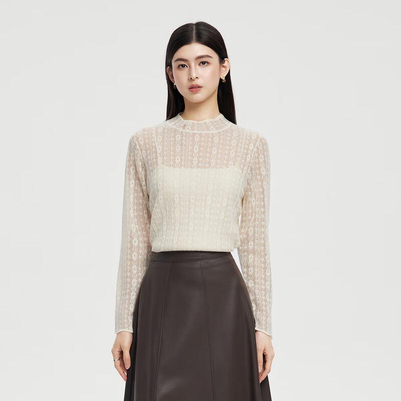 FivePlus Women's Hollow-Out Wool Blend Mock Neck Knit Sweater