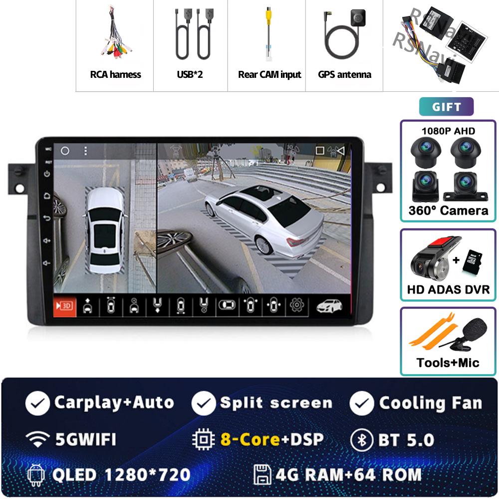 Android 14 Carplay Auto Car Radio  for BMW E46 M3 1998-2006 Multimedia Video Player Navigation GPS 2Din Stereo Head Unit DSP 4G