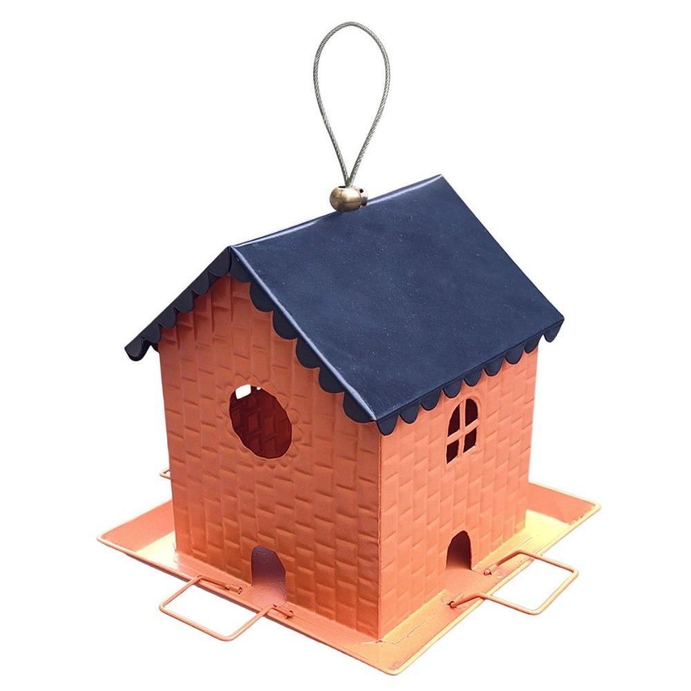 Large Capacity House Shape Bird Feeder Squirrel Proof Leak-Proof Bird Feeding Station Windproof Metal Hanging Bird Feeder оранжевый