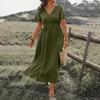 Sexy V Neck Wrap Waist Maxi Dress Women Summer Long Dress A Line Side Slit Solid Color Casual Comfortable Sleeve Fashion