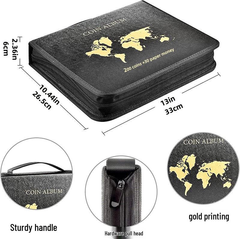 Album de mână de mare capacitate pentru colecția de monede și bancnote cu pagini transparente din PVC