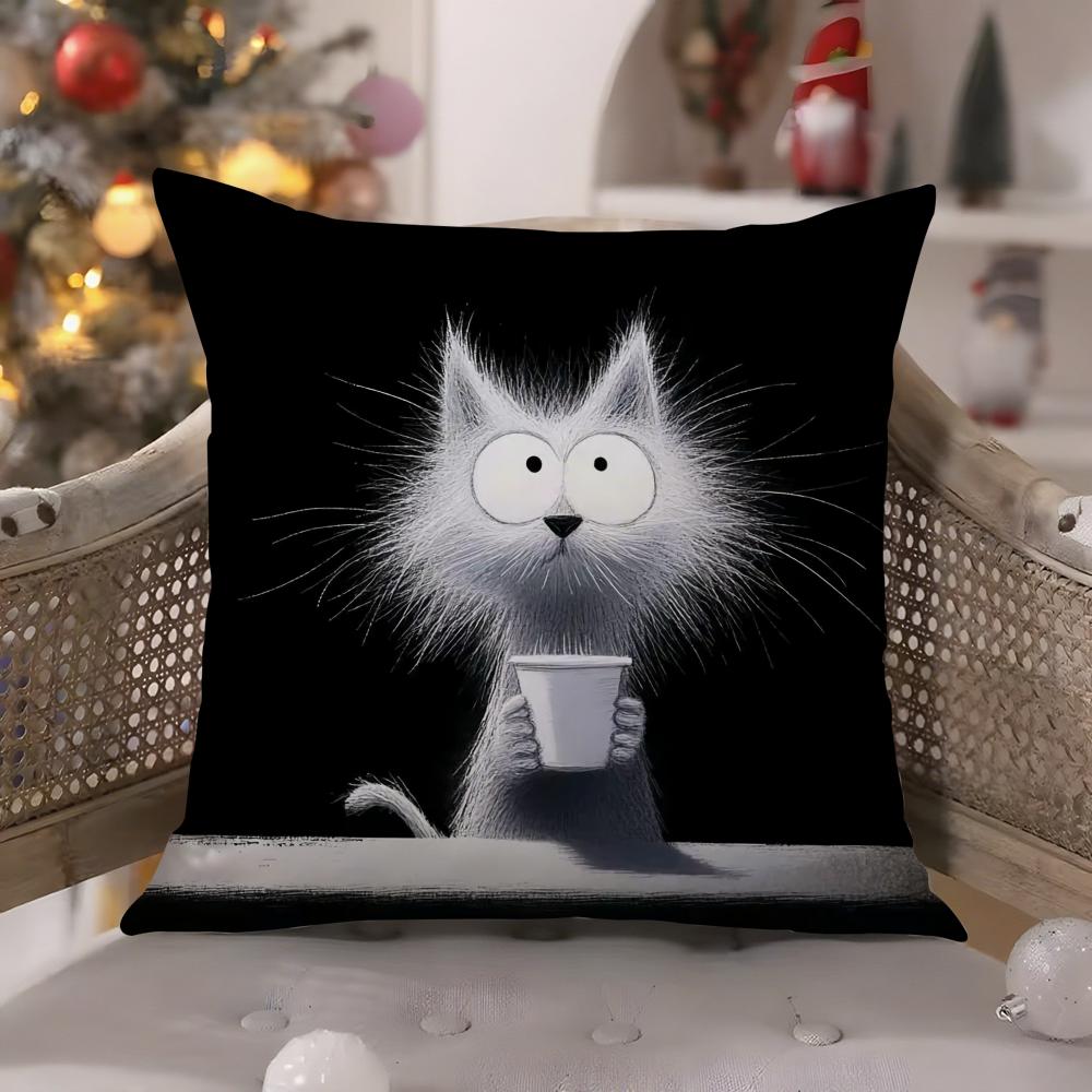 Simple Cartoon Furry Cat Pattern Pillow Case Comfort Sofa Bed Silky elegant Invisible zipper Decorative cushion cover