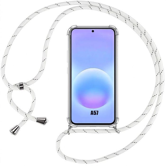 Coque pour Samsung Galaxy A57 5G, Silicone Anti-Rayures Antichoc Transparente avec Cordon Blanc