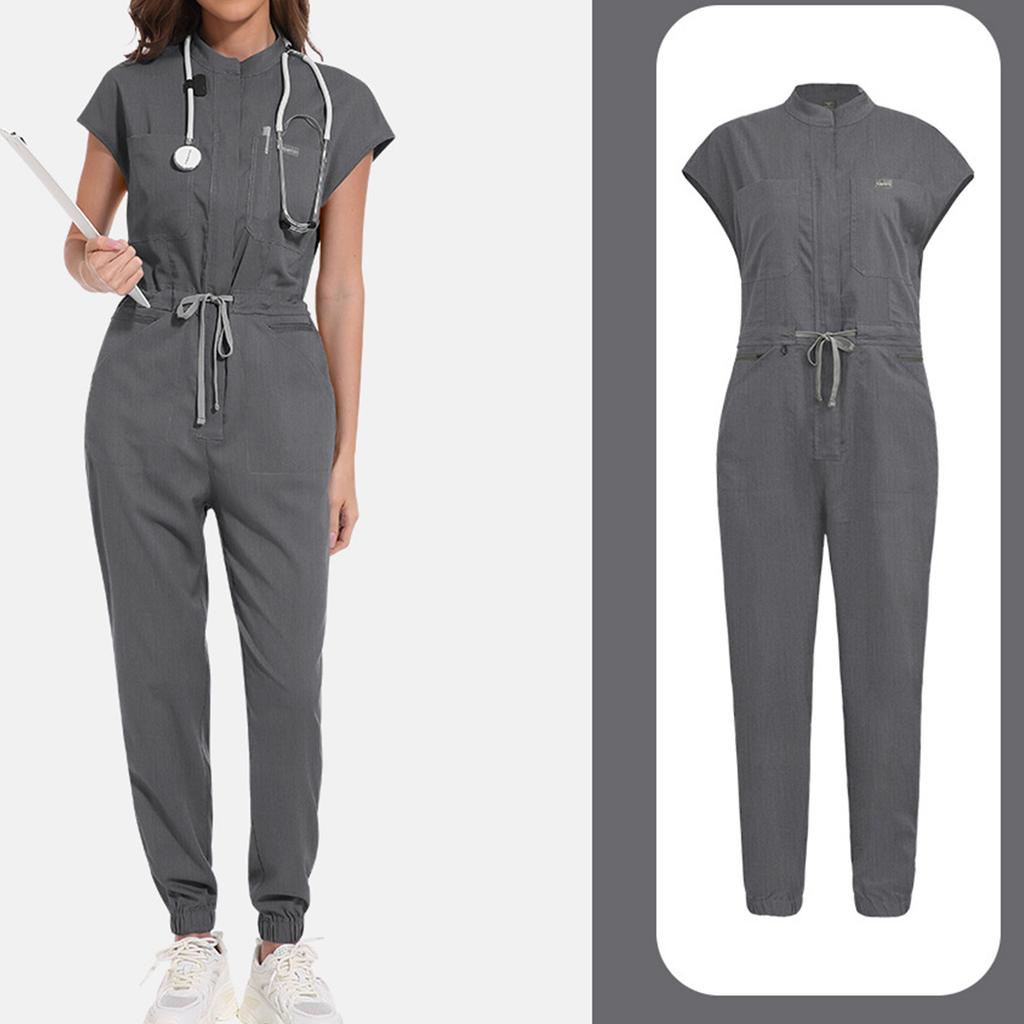 Ladies' Comfortable And Casual Solid Color Short Sleeved Pants Protective Suit Set