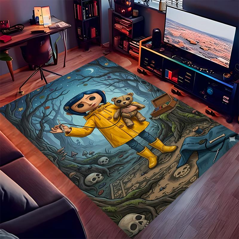 1 Stück Coraline Print Teppich - Weich, Waschbar, Rutschfest, Indoor-Matte für Bürostühle, Wohnzimmer, Home Office, Dekorativer Teppich