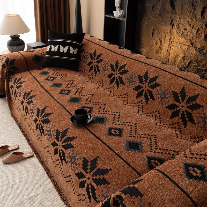 Eifloy Retro Sofadecke Überwurf Drei-Sitzer Größe, Braun Weicher Chenille Sesselbezug, Überwurf Sofabezug, Böhmisch Plüsch Einzelplatz Schutz 1 Seater-180x180cm
