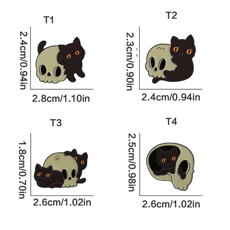 Unique Skeleton Cats Theme Metal Pin Creative Gift Mysterious Black Cats Jewelry For Gothic Culture Lovers