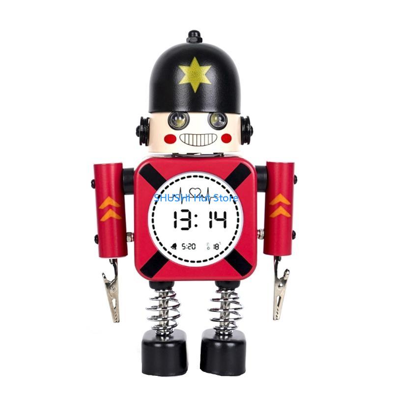 

Cartoon Robot Alarm Clock Metal Wake-up Clocks with Flashing Eye Lights Desktop Ornament Children Christmas Gift D57B