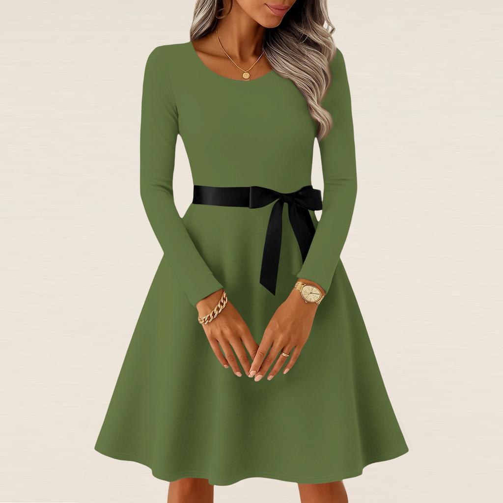 Women's Casual Fashion Long Sleeve  Vintage Long Dresses