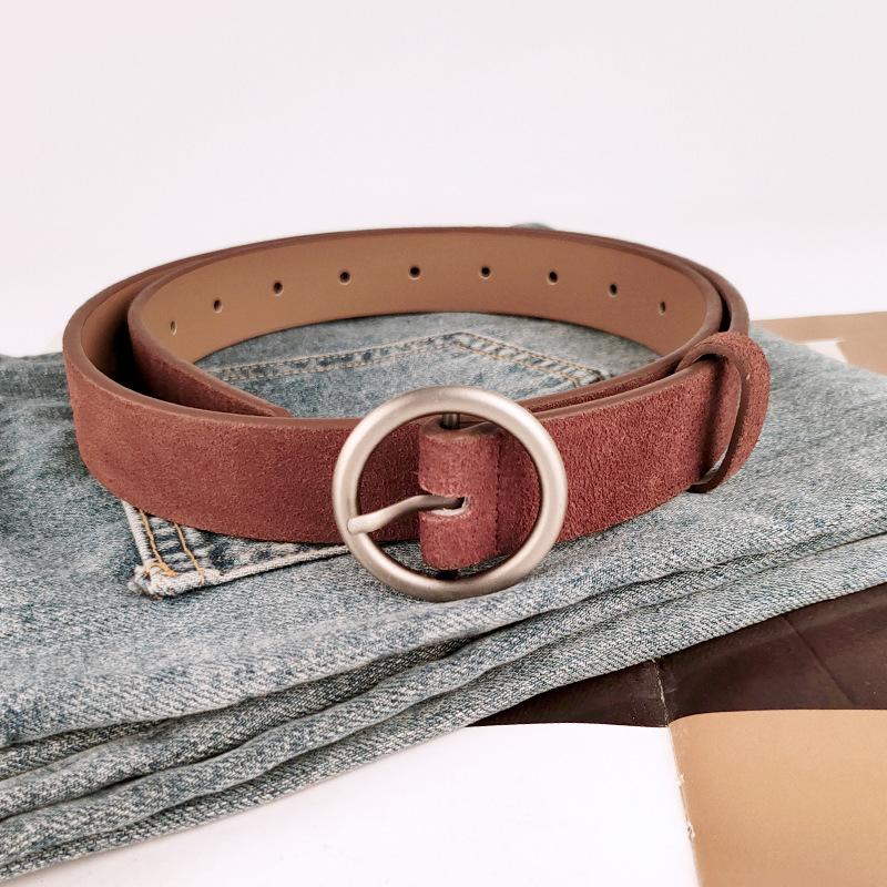 

Frosted Reverse Velvet Leather Genuine Leather Women s Belt Cowhide Retro Simple Fashionable Round Pin Buckle Casual Pants Jeans Belt 105cm
