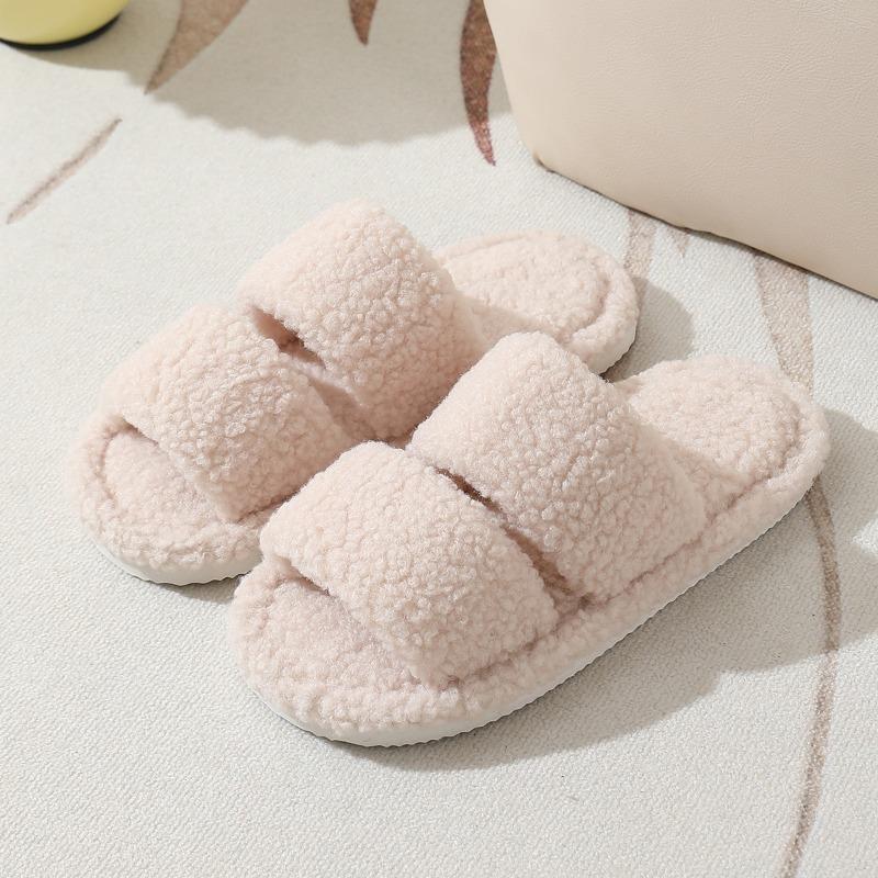 Autumn new slippers fluffy shoes flat bottom home plush soft sole one-word cotton slippers home warm slippers