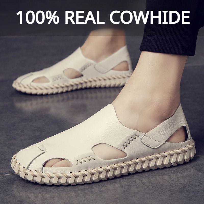 Echtes Leder Herrensandalen Sommer Herrenschuhe Jungen Oberbekleidung Gewickelte Sandalen Herren Strandschuhe