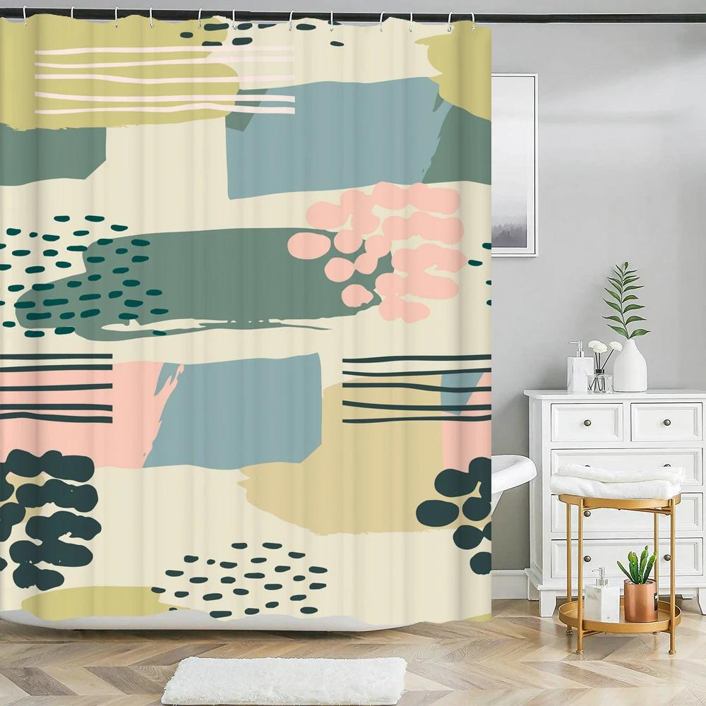 Nordic Style Abstract Art leaves Shower Curtain Waterproof Polyester Bath Curtain Morandi Color Block Curtain For Bathroom Decor