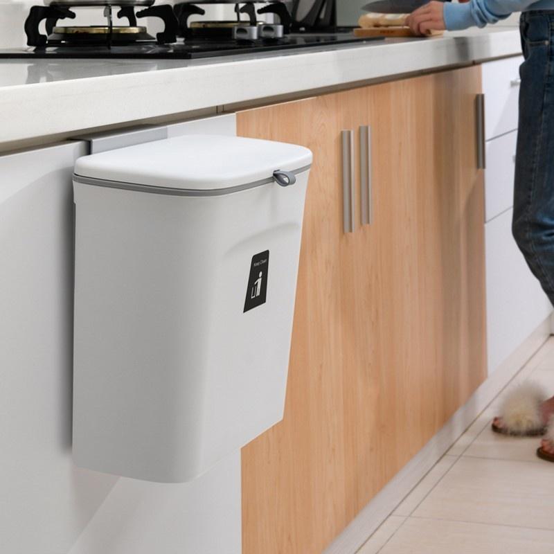 7L/9L Wall Mounted Trash Can Bin with Lid Waste Bin Kitchen Cabinet Door Hanging Trash Bin Garbage Car Recycle Dustbin Rubbish