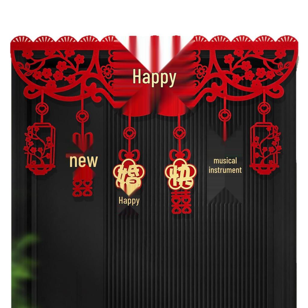Wedding Room Décor Set: Double Happiness Door Stickers & Curtain Ornaments