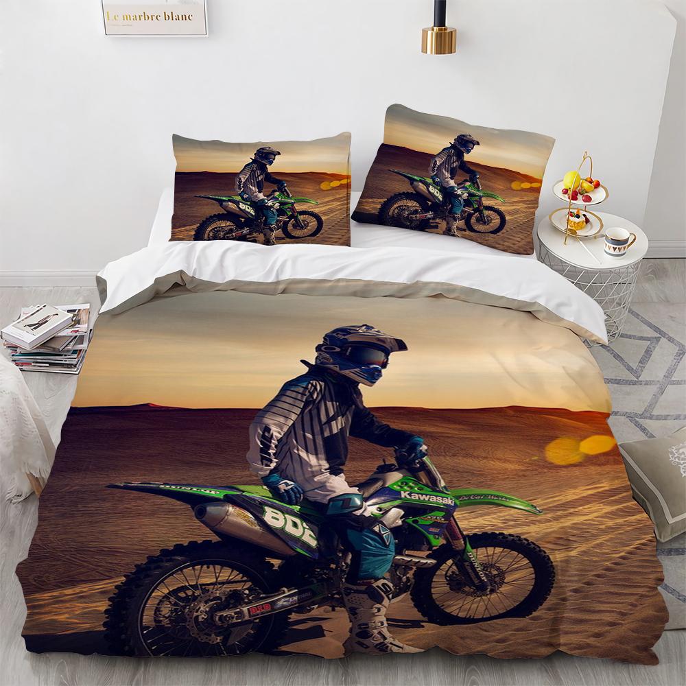 Motocross Gaming Bedding Set,Cross-Country Motorcycle Duvet Cover King Size For Teen Boys, Motorcycle Racing Car Comforter Cove