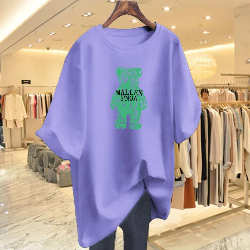 Spring and Summer Cartoon Foreign Style Pure Cotton Loose Bear T-shirt Short Sleeve Women's Summer New