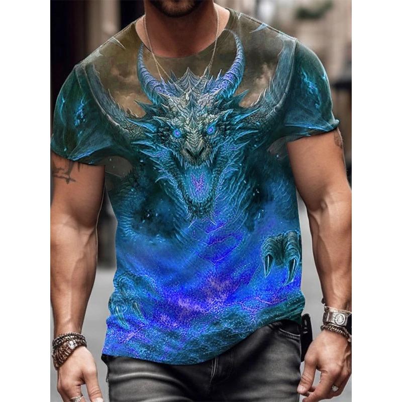 Summer Street Style Fashion Men's T-shirt Urban Everyday Casual Short-sleeved Top 3D Dragon Print Men's Outdoor T-shirt