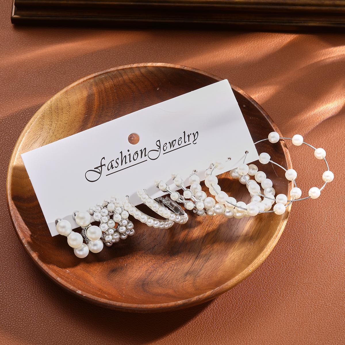

Fashion 12Pcs/Set Women s Imitation Pearl Hoop Earrings Vintage Light Luxury White Color Earrings Set Female Jewelry Accessories